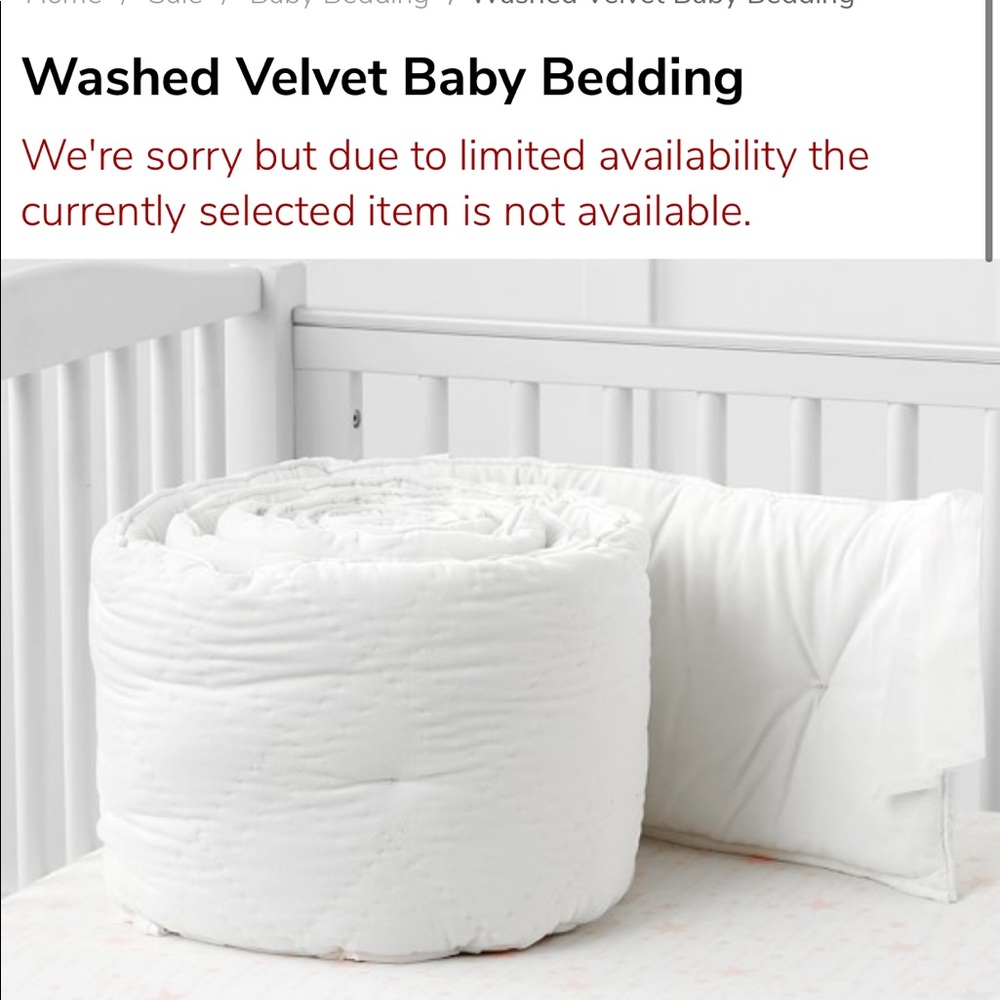 PB “washed velvet collection” crib bumper.